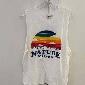 NWT Forever 21 White Muscle Tee with Rainbow Graphic